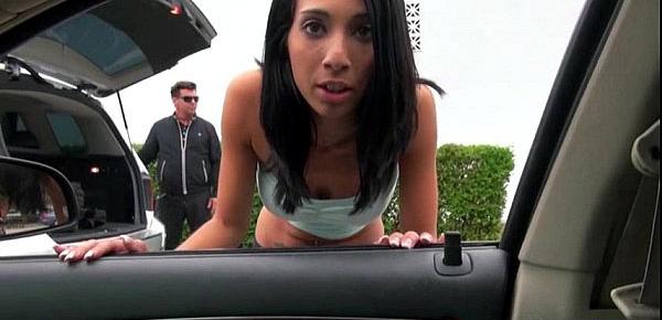  Busty teen Mia Hurley hitches for some gas but gets cum
